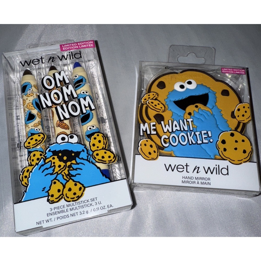 Sesame‎ Street Cookie Monster Wet N Wild 3 MultiSticks Set And Hand Mirror
